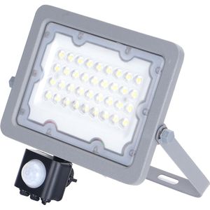 LED Bouwlamp met Sensor - Aigi Zuino - 30 Watt - Helder/Koud Wit 6500K - Waterdicht IP65 - Kantelbaar - Mat Grijs - Aluminium