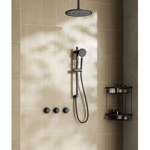 Saniclear Plus inbouw regendouche met 30cm hoofddouche, plafondarm en glijstang zwart mat