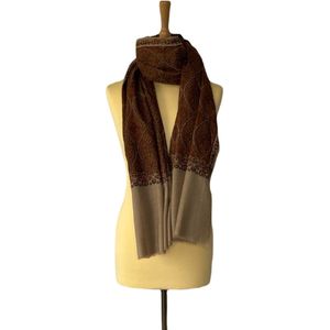Kasjmier sjaal dames – bruin met geborduurd Sozni design