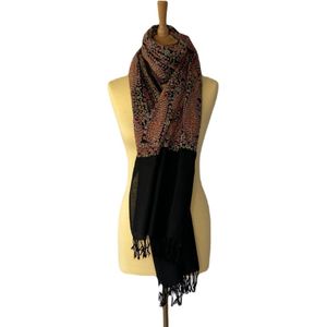 Kasjmier sjaal dames - zwart met geborduurd Sozni design