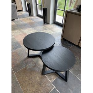 M2-Meubels - Set zwarte ronde salontafels met matzwart onderstel