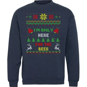 Kersttrui Only Here For Beer | Foute Kersttrui Dames Heren | Kerstcadeau volwassenen | Kerst | Navy | maat XXL