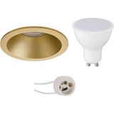 LED Spot Set - Pragmi Pollon Pro - Dimbaar - Mat Goud - GU10 Fitting - 6W - Helder/Koud Wit 6400K - Verdiept - Ø82mm