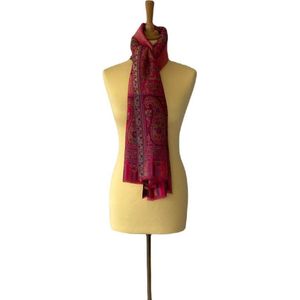Dames sjaal Zari - luxe sjaal roze met meerkleurig Kani patroon