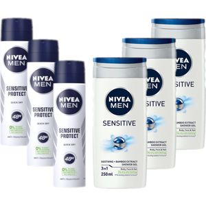 Nivea Men Sensitive - Mix - 3 Deo Spray & 3 Douchegel