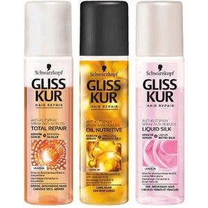 Gliss Kur Antiklit Spray - Schwarzkopf - Mix - Total Repair / Oil Nutritive / Silk Gloss