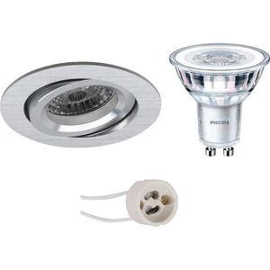 Voordeelset: LED Spot Set - Pragmi Aerony Pro - GU10 Fitting - Inbouw Rond - Mat Zilver - Kantelbaar - Ø82mm - Philips - CorePro 827 36D - 3.5W - Warm Wit 2700K