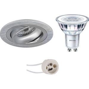 Voordeelset: LED Spot Set - Pragmi Alpin Pro - GU10 Fitting - Inbouw Rond - Mat Zilver - Kantelbaar Ø92mm - Philips - CorePro 830 36D - 3.5W - Warm Wit 3000K