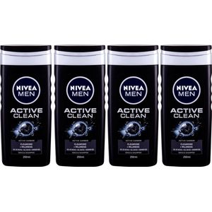 NIVEA MEN Active Clean Douchegel - 4 x 250 ml - Voordeelverpakking