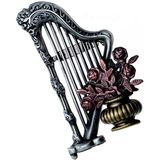 Drie Kleuren - Broche - Harp en Roos - Metaal - 5 - 7.5 cm