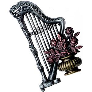 Drie Kleuren - Broche - Harp en Roos - Metaal - 5 - 7.5 cm