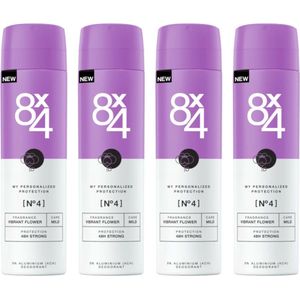8x4 Deodorant Spray No 4 Vibrant Flower - Voordeelverpakking 4 x 150 ml