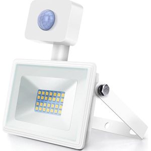 LED Bouwlamp 20 Watt met Sensor - LED Schijnwerper - Igia Sunny - Natuurlijk Wit 4000K - Waterdicht IP65 - Mat Wit - Aluminium