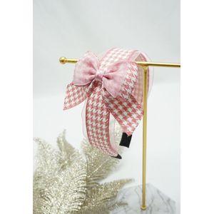 Haarband - Pied de Poule – Kleur Roze Wit - Luxe - Haarstrik - Bows and Flowers