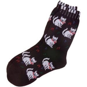 Huissokken - Zwart - Katten en Muzieknoten - 1 Paar