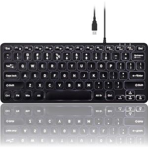 Perixx Periboard 332 Compact bedraad toetsenbord met grote letters en Backlight - Concave Scissor toetsen - Zachte klik - QWERTY/US - 70% toetsenbord