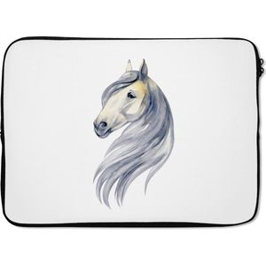 Laptophoes 14 inch - Paard - Waterverf - Dier - Meisjes - Kinderen - Meiden - Laptop sleeve - Binnenmaat 34x23,5 cm - Zwarte achterkant