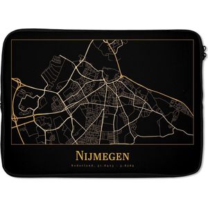 Laptophoes 14 inch - Nijmegen - Kaart - Goud - Zwart - Laptop sleeve - Binnenmaat 34x23,5 cm - Zwarte achterkant