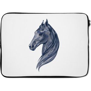 Laptophoes 13 inch - Paard - Waterverf - Blauw - Meisjes - Kinderen - Meiden - Laptop sleeve - Binnenmaat 32x22,5 cm - Zwarte achterkant