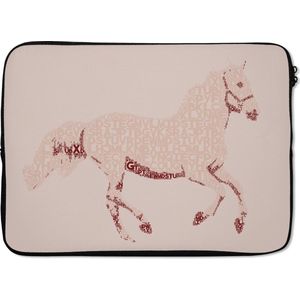 Laptophoes 14 inch - Paard - Letters - Roze - Meisjes - Kinderen - Meiden - Laptop sleeve - Binnenmaat 34x23,5 cm - Zwarte achterkant