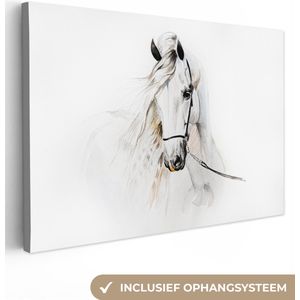 Canvasdoek kinderen - Decoratie kinderkamers - Paard - Waterverf - Dieren - Wit - Canvas kinderen - Muurdecoratie - 180x120 cm - Canvasdoek voor Kids