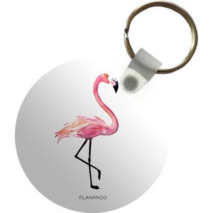 Sleutelhanger - Flamingo - Waterverf - Roze - Plastic - Rond - Uitdeelcadeautjes