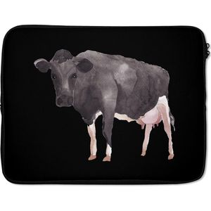 Laptophoes 15.6 inch - Koe - Dier - Zwart - Laptop sleeve - Binnenmaat 39,5x29,5 cm - Zwarte achterkant