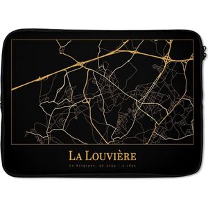 Laptophoes 13 inch - Kaart - La Louvière - Zwart - Goud - Laptop sleeve - Binnenmaat 32x22,5 cm - Zwarte achterkant