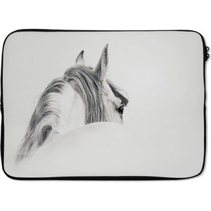 Laptophoes 13 inch - Paard - Wit - Grijs - Laptop sleeve - Binnenmaat 32x22,5 cm - Zwarte achterkant