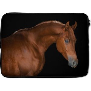 Laptophoes 14 inch - Paard - Zwart - Bruin - Laptop sleeve - Binnenmaat 34x23,5 cm - Zwarte achterkant