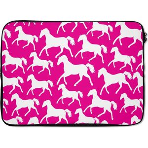 Laptophoes 14 inch - Paarden - Wit - Dieren - Meisjes - Kinderen - Meiden - Laptop sleeve - Binnenmaat 34x23,5 cm - Zwarte achterkant