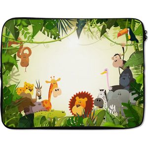 Laptophoes 15.6 inch - Jungle - Dieren - Slang - Olifant - Jongens - Meisje - Kids - Baby - Laptop sleeve - Binnenmaat 39,5x29,5 cm - Zwarte achterkant