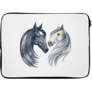 Laptophoes 14 inch - Paarden - Waterverf - Manen - Meisjes - Kinderen - Meiden - Laptop sleeve - Binnenmaat 34x23,5 cm - Zwarte achterkant