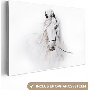 Canvasdoek kinderen - Decoratie kinderkamers - Paard - Waterverf - Dieren - Wit - Canvas kinderen - Muurdecoratie - 60x40 cm - Canvasdoek voor Kids