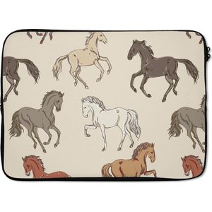 Laptophoes 13 inch - Paarden - Roze - Grijs - Meisjes - Kinderen - Meiden - Laptop sleeve - Binnenmaat 32x22,5 cm - Zwarte achterkant