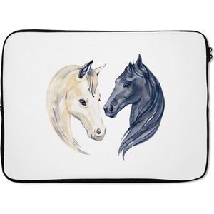 Laptophoes 14 inch - Paarden - Waterverf - Wit - Meisjes - Kinderen - Meiden - Laptop sleeve - Binnenmaat 34x23,5 cm - Zwarte achterkant