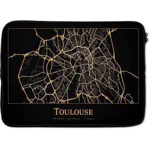 Laptophoes 14 inch - Kaart - Toulouse - Frankrijk - Goud - Zwart - Laptop sleeve - Binnenmaat 34x23,5 cm - Zwarte achterkant