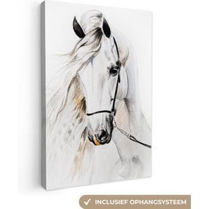 Canvasdoek kinderen - Decoratie kinderkamers - Paard - Waterverf - Dieren - Wit - Canvas kinderen - Muurdecoratie - 120x180 cm - Canvasdoek voor Kids