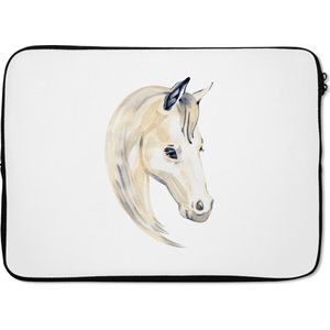 Laptophoes 14 inch - Paard - Waterverf - Wit - Meisjes - Kinderen - Meiden - Laptop sleeve - Binnenmaat 34x23,5 cm - Zwarte achterkant