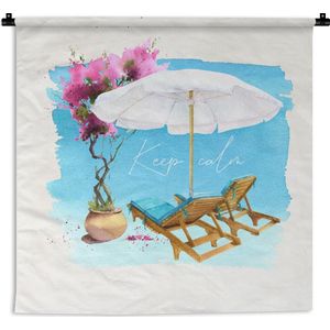 Wandkleed - Wanddoek - Strandstoel - Parasol - Bloemen - Tekening - 150x150 cm - Wandtapijt