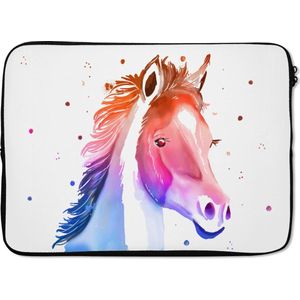 Laptophoes 13 inch - Paard - Roze - Paars - Meisjes - Kinderen - Meiden - Laptop sleeve - Binnenmaat 32x22,5 cm - Zwarte achterkant