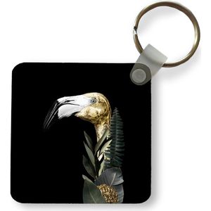 Sleutelhanger - Uitdeelcadeautjes - Flamingo - Goud - Bladeren - Zwart - Plastic