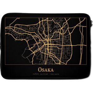 Laptophoes 14 inch - Kaart - Osaka - Goud - Zwart - Laptop sleeve - Binnenmaat 34x23,5 cm - Zwarte achterkant