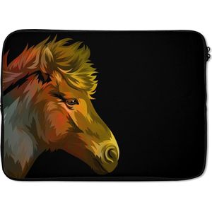 Laptophoes 13 inch - Paard - Geel - Zwart - Meisjes - Kinderen - Meiden - Laptop sleeve - Binnenmaat 32x22,5 cm - Zwarte achterkant