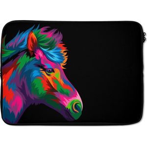 Laptophoes 14 inch - Paard - Groen - Blauw - Meisjes - Kinderen - Meiden - Laptop sleeve - Binnenmaat 34x23,5 cm - Zwarte achterkant
