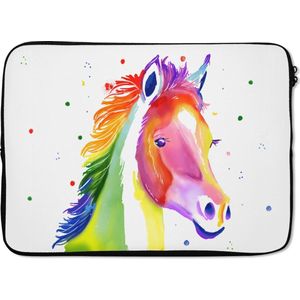 Laptophoes 13 inch - Paard - Regenboog - Stippen - Meisjes - Kinderen - Meiden - Laptop sleeve - Binnenmaat 32x22,5 cm - Zwarte achterkant