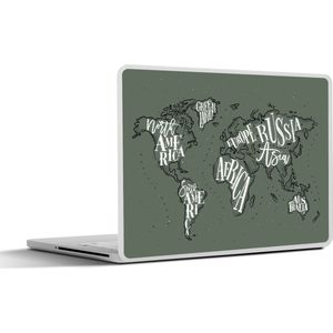 Laptop sticker - 15.6 inch - Wereldkaart - Grijs - Wit - 36x27,5cm - Laptopstickers - Laptop skin - Cover