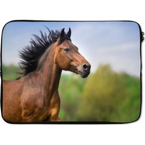 Laptophoes 13 inch - Paard - Dier - Manen - Bruin - Laptop sleeve - Binnenmaat 32x22,5 cm - Zwarte achterkant