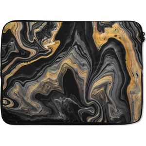 Laptophoes 14 inch - Marmer print - Acryl - Goud - Luxe - Abstract - Laptop sleeve - Binnenmaat 34x23,5 cm - Zwarte achterkant
