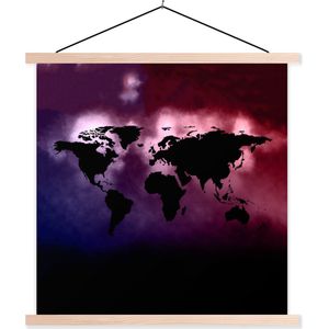Posterhanger incl. Poster 120x120 cm - Schoolplaat - Wereldkaart - Waterverf - Roze - Textielposter - Blanke latten